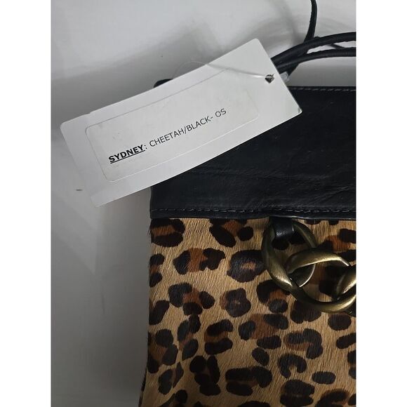 SUSAN FARBER Collection SYDNEY Black  Leather Fringe-‎ Cheetah Fur Wristlet - Picture 4 of 4